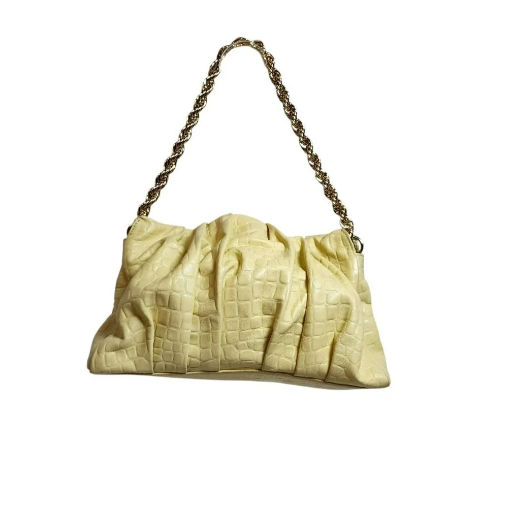 Sam Edelman Cream Croc Embossed Faux Leather Shoulder Bag Gold Chain‎ Strap Hobo